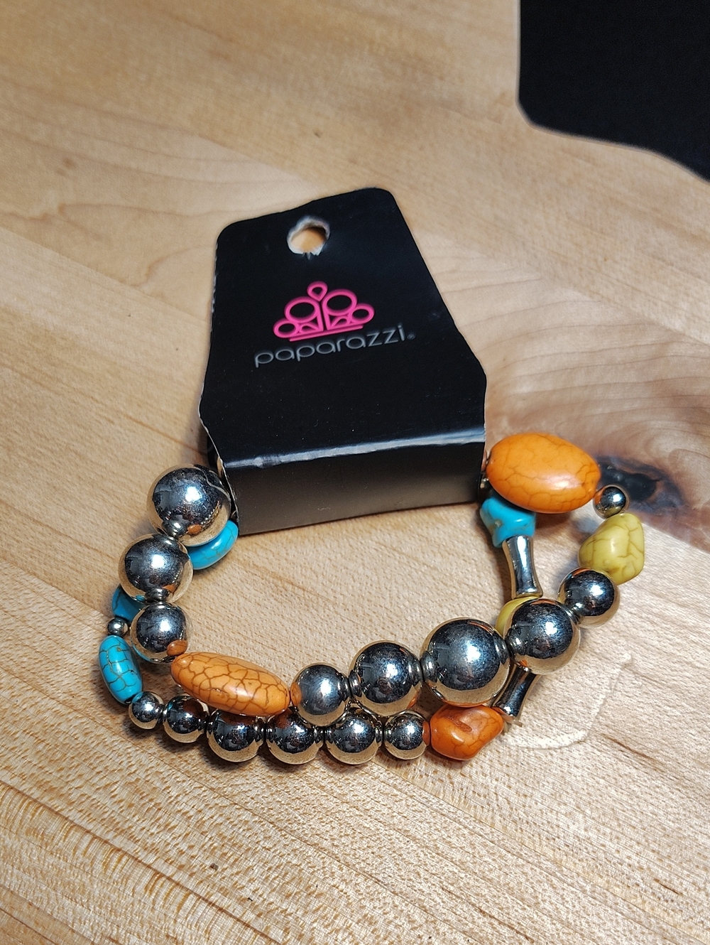 paparazzi Turquoise, Orange & Yellow Beaded Stretch Bracelet